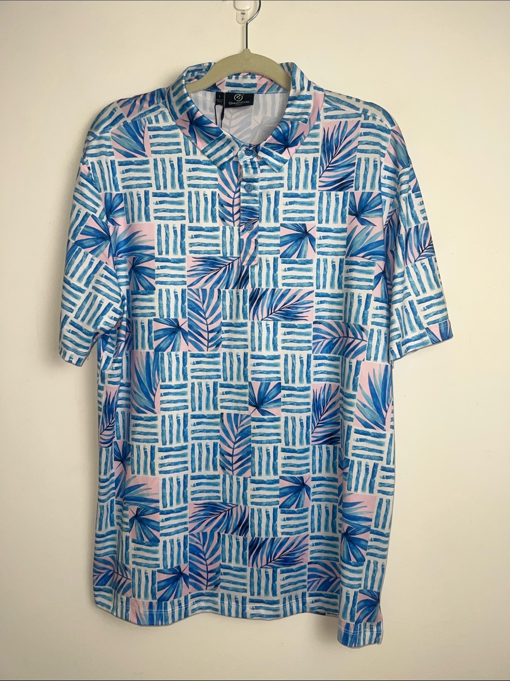 NEW GreenSide Golf Large Malibu Weave Tropical Print Short Sleeve‎ Golf Shirt